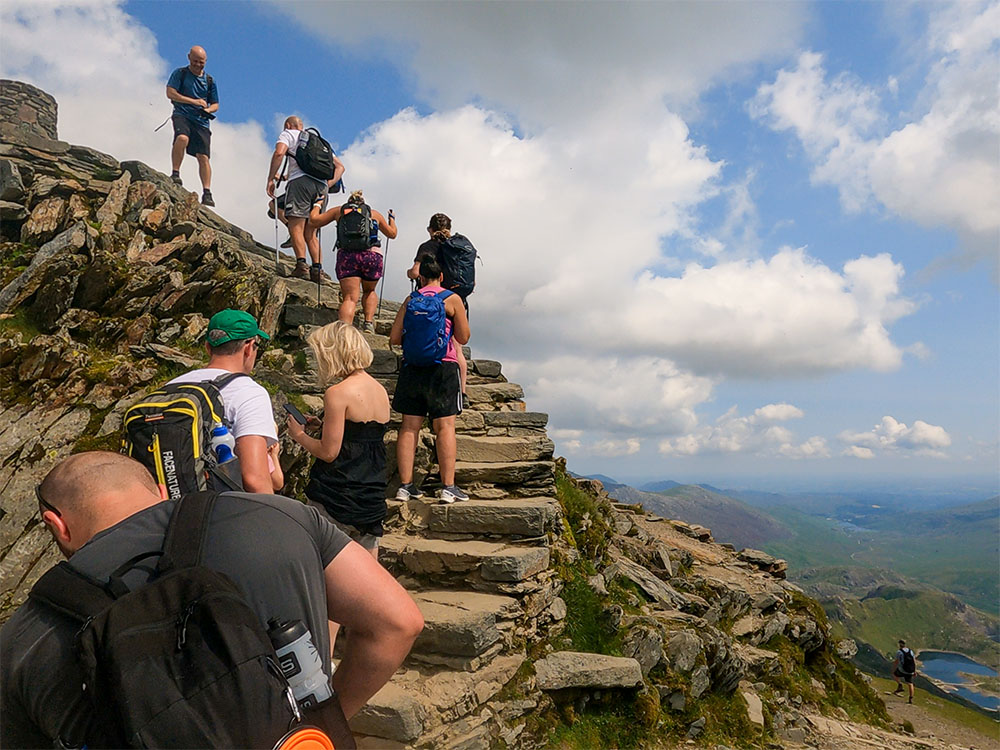 The queue up to the trig point on the top of Snowdon