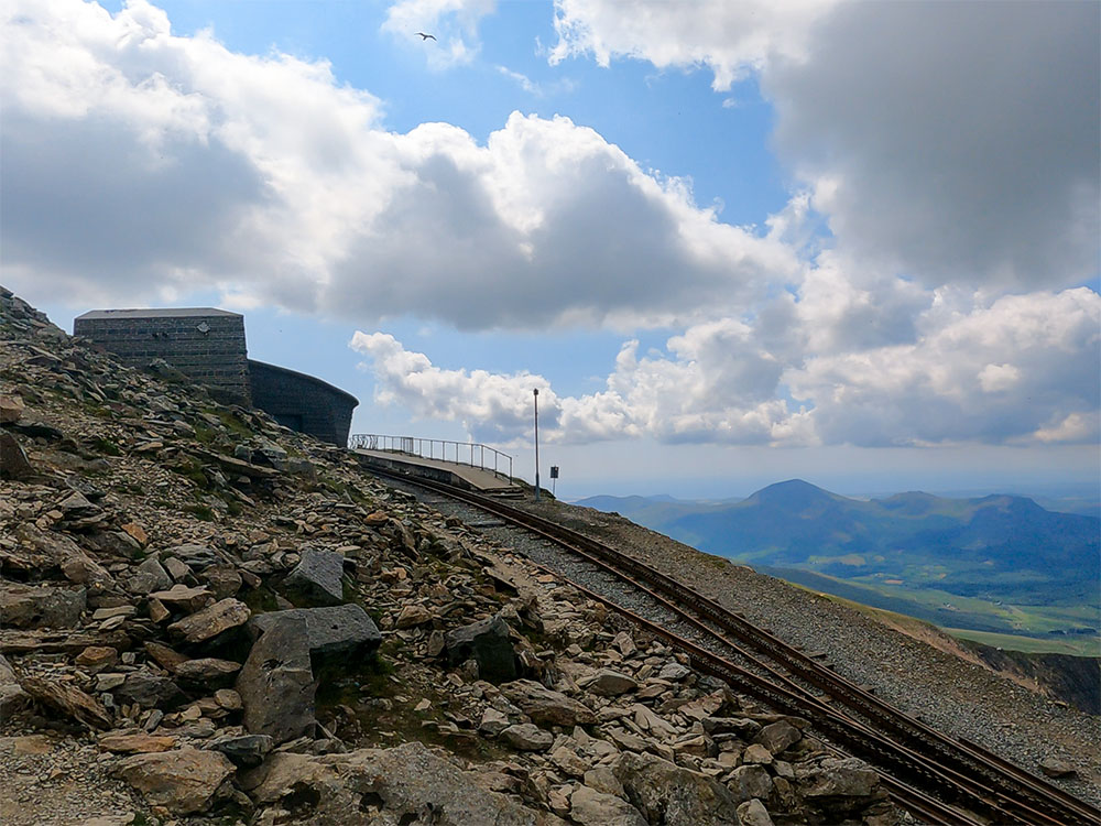 The train track as it approaches the café on the summit of Snowdon