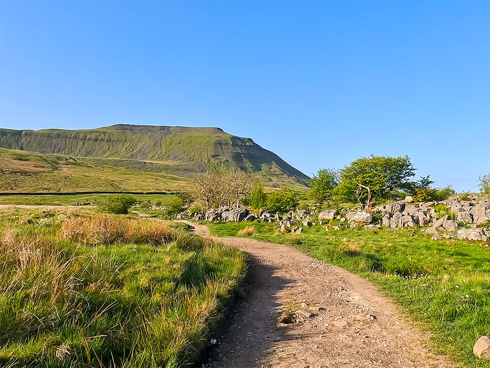 The Yorkshire Three Peaks footpath with Ingleborough in the background