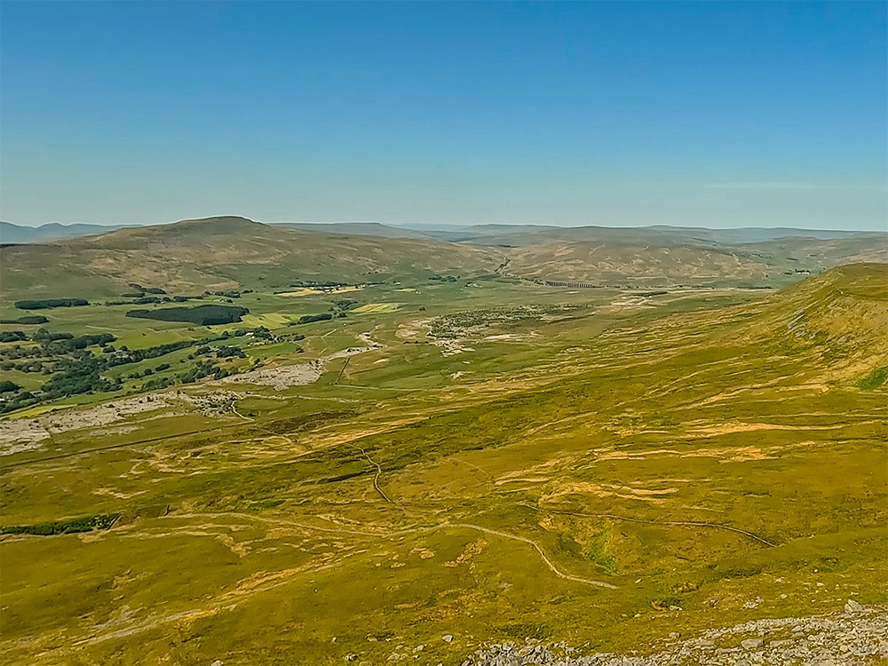 Whernside and the Ribblehead Viaduct from Ingleborough's summit plateau