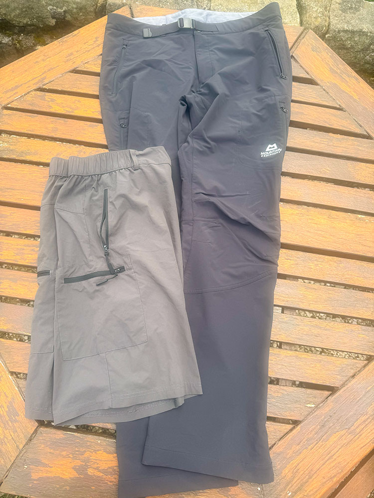 Pair of hiking shorts and hiking trousers