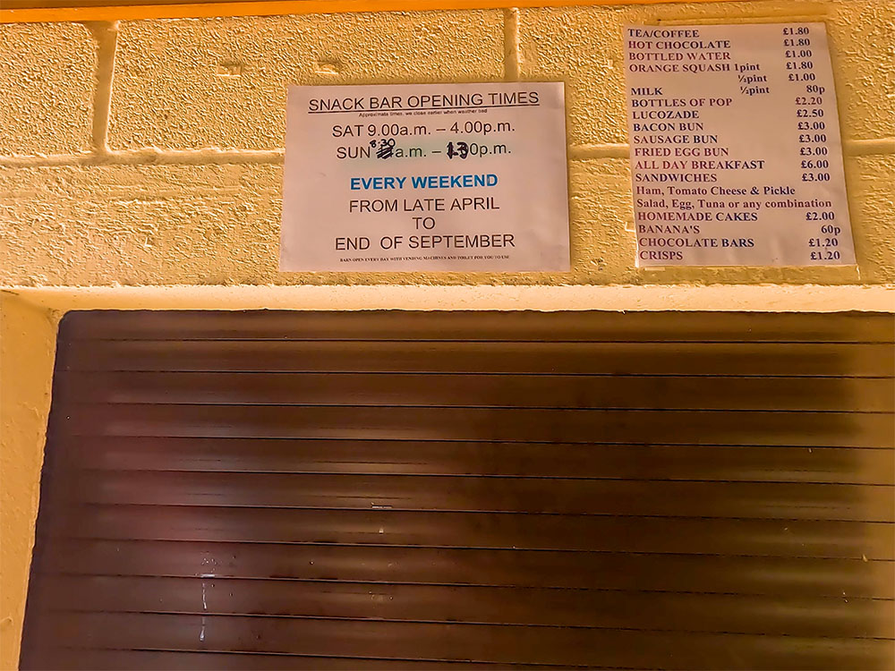 Opening times and front of Philpin Café, passed on the Yorkshire Three Peaks Walk