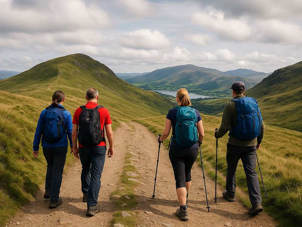 Four hikers training for the Yorkshire Three Peaks